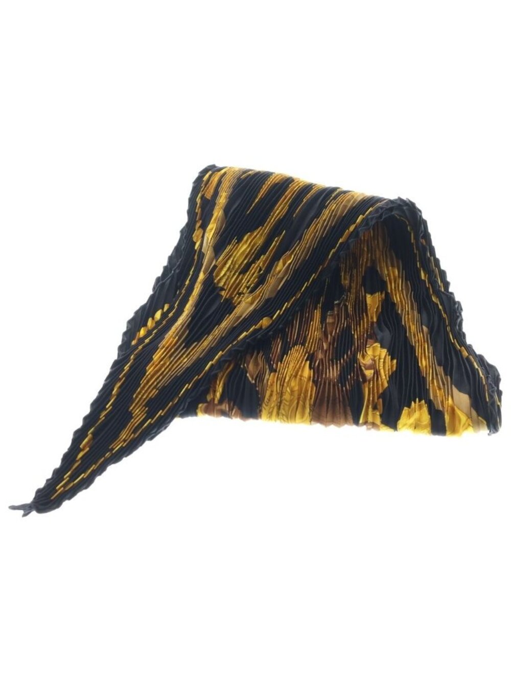 Hermes Pleated Carre Silk Scarf Black Yellow